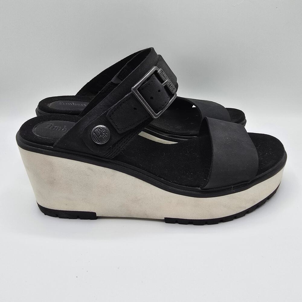 Timberland Koralyn 2 black white strappy buckle foam wedges 8 - Picture 2 of 12